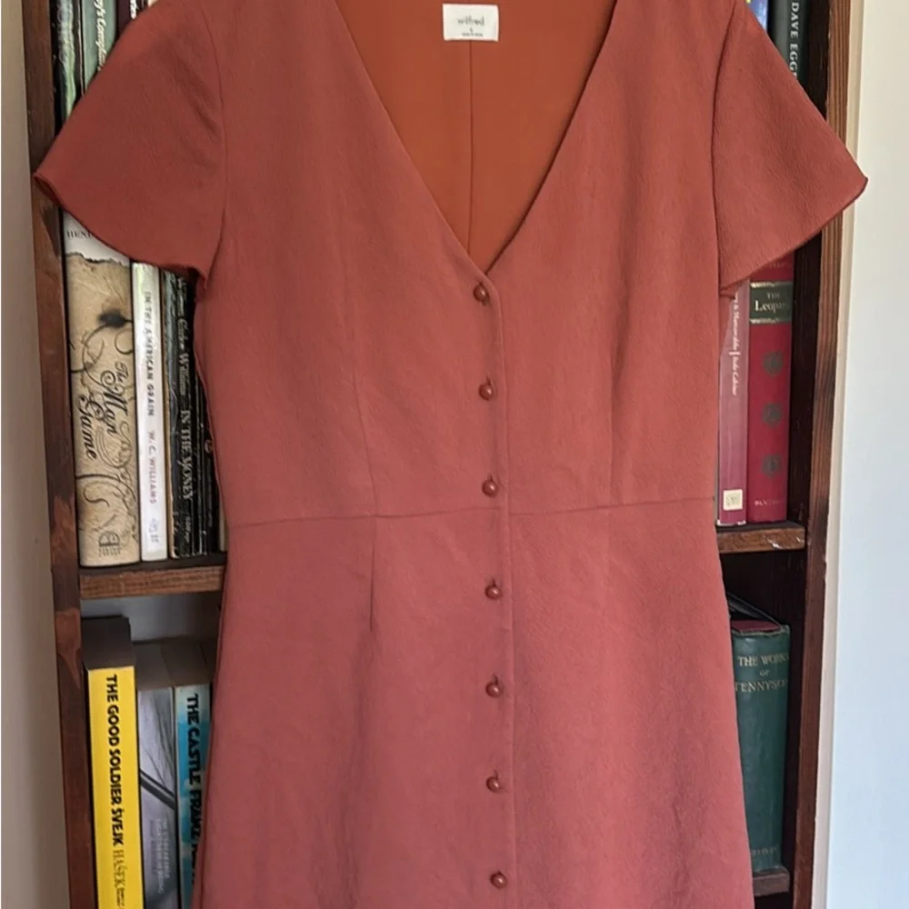 Wilfred Rust-Red Button-Front V-Neck Midi Dress - Picture 4 of 8